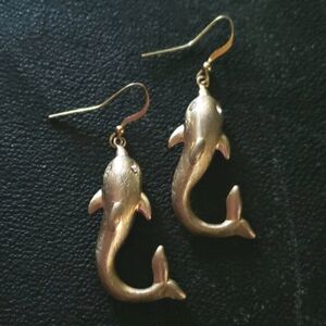 Vintage Brass Dolphin Earrings - Mermaid Beach Jewelry Ocean Mermaidcore